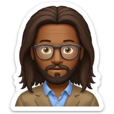 bearded long haired black man with eyeglasses no body sticker