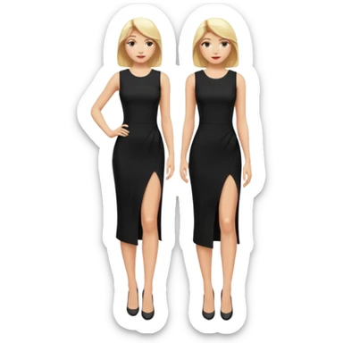 Blonde women, Long black tight sleveless dress, Slot left legs sticker
