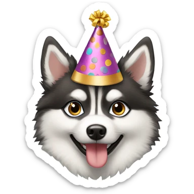 Pomsky with a birthday hat sticker