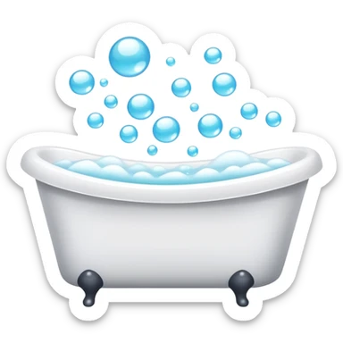 bathtub filled with bubbles, towel and soap nearby, clean and friendly sticker