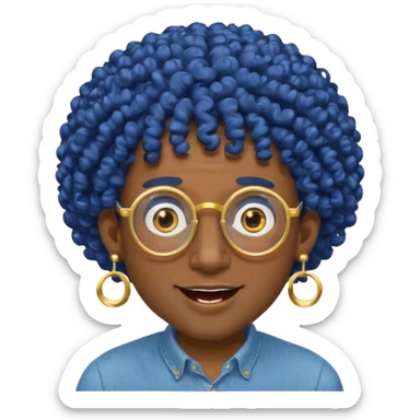 dark blue haired man curly hair and big earrings and spectacles surprised and hat wearing sticker