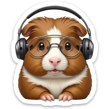 studious guinea pig with glasses wearing a headset sticker