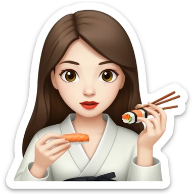 pale brunette girl with long eating sushi sticker