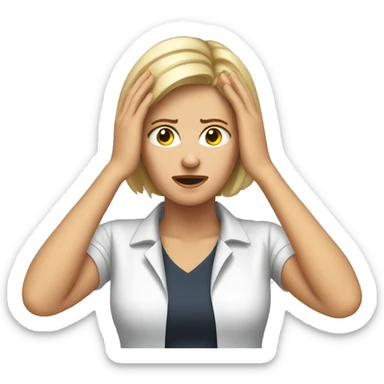 frustrated white woman with hands on her head sticker