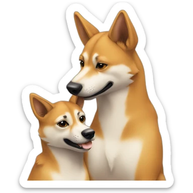 An adult dingo hugging a dingo pup sticker