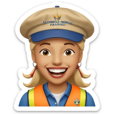 Crea una persona con una gorra de marca riéndose y abajo diga victornext siempre para serviles sticker