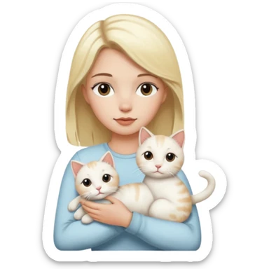 White girl with blonde hair holding white cat with Brown and black spots  sticker