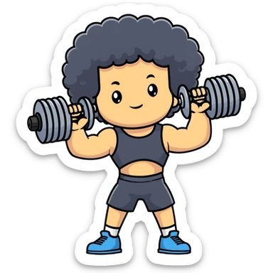 curly haired boy at gym with dumbbells sticker