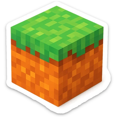 Minecraft grass block, 3D voxel style, isometric angle, vibrant colors, no text sticker