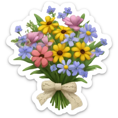 bouquet of wildflowers wrapped with a lacy bow sticker