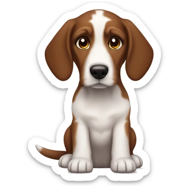 White male with dark brown hair and slightly reddish brown beard and hazel colored eyes with Bassett hound puppy  sticker