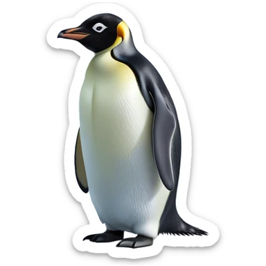 Cinematic Noble Emperor Penguin Portrait Emoji, Poised and regal, standing proudly on icy terrain with crisp black and white plumage and determined, deep-set eyes, Simplified yet sharp and sophisticated features, highly detailed, glowing with a soft, dignified polar glow, high shine, intelligent and stalwart, stylized with an air of imperial command, focused and resolute, soft glowing outline, capturing the essence of a watchful and confident arctic guardian that feels as though it could waddle out of the screen with effortless authority! sticker