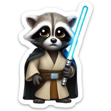 Racoon dressed up as a Jedi with a lightsaber sticker