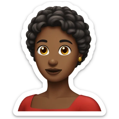 Woman, dark matted hair, red dress, worms sticker