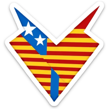 Catalonian estelada flag, stripped-down minimalism, basic elements, blue triangle, white star, alternating red and yellow stripes sticker