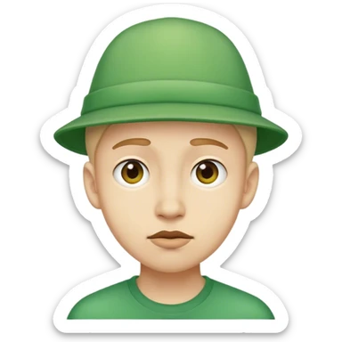 Awkward person with a green hat sticker