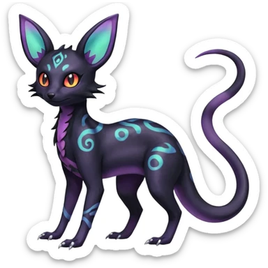 Rare epic aesthetic iridescent spooky gloomy colorful Salandit-Umbreon-Espeon-Genet-species-Fakemon-hybrid-creature, with markings, full body sticker