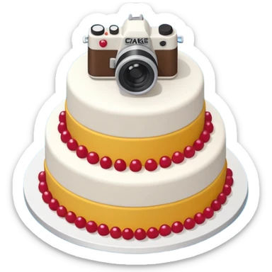 cake with elevated 3/4 top-down isometric camera angle (≈30–35°),
camera positioned above and angled downward, sticker