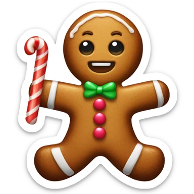 Gingerbread man with a candy cane  sticker