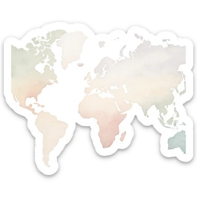 world map, watercolor style, soft colors, no text sticker