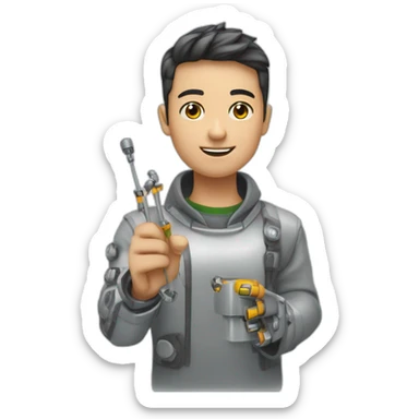 estudiante de instituto tipo robot con lápiz en la mano sticker