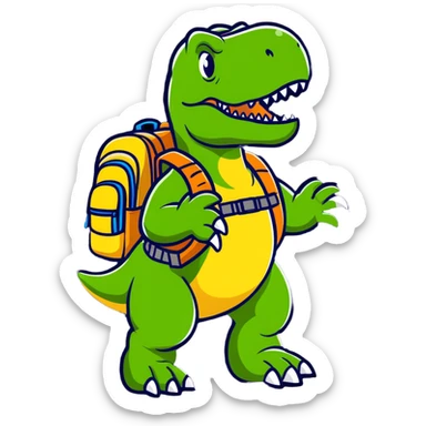 Dinosaurio rex con una mochila  sticker