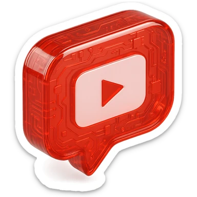 red opacity 0.6 speech bubble with inside a big red YouTube white play button, very glossy circuit style sticker