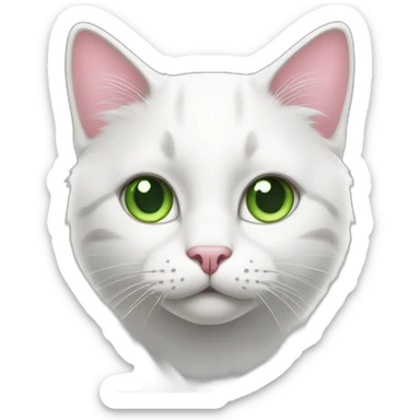 white male cat whith grey hair, green eyes and pink nose sticker