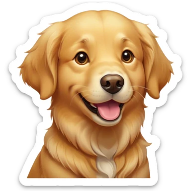 Cinematic Comical Golden Retriever Portrait Emoji, Head tilted dramatically with an exaggeratedly amused expression, featuring a vibrant golden coat with a lively sheen, wide, expressive brown eyes filled with playful disbelief, Simplified yet hilariously expressive features, highly detailed, glowing with a slightly sassy glow, high shine, dramatic yet playful, stylized with an air of cheeky mischief, bright and endearing, soft glowing outline, capturing the essence of a spirited and over-the-top companion, so meme-worthy it feels like it could side-eye its way into internet fame instantly! sticker