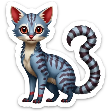 White and blue and red Asian painted anime-styled big-eyed shiny glorious divine marked exotic cool beautiful realistic Lykoi-civet-genet-sergal-ocicat-oncilla-animal-Fakémon-hybrid-fursona (full body) sticker