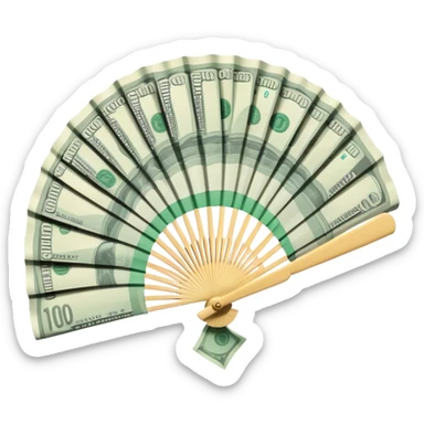 A hand-held money fan used for cooling off, crafted entirely from banknotes sticker