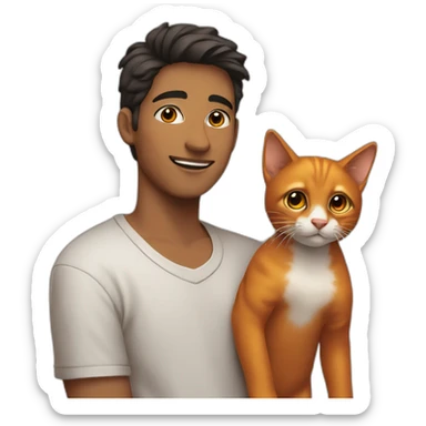 Chico joven con un gatito naranja sticker