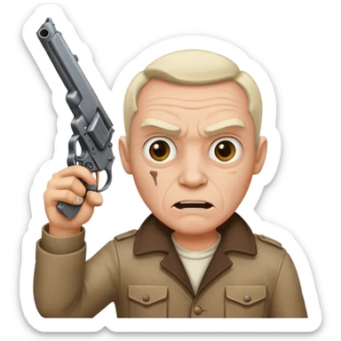 black crazy mad man with gun pointing it  sticker