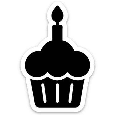 solid icon style cupcake with candle, black silhouette sticker