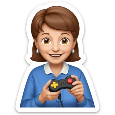 Old lady with brown hair holding joystick emoji sticker