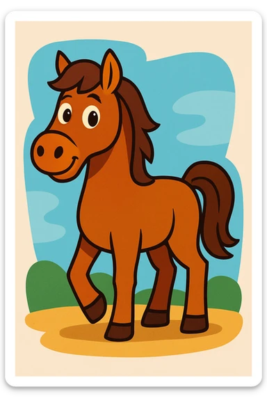 full body horse, friendly expression, vibrant cartoon style, simple background sticker