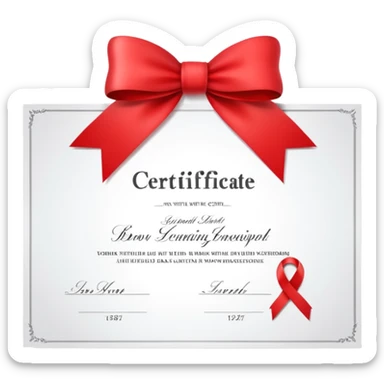 a white certificate with a bow on a black background. Lots of details sticker