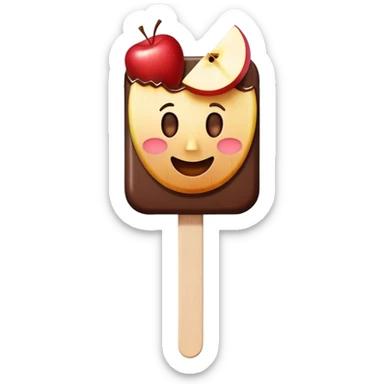 Apple slice on a popsicle stick covered in chocolate sticker