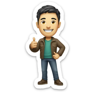 Smiling Chinese man shows thumbs up sticker