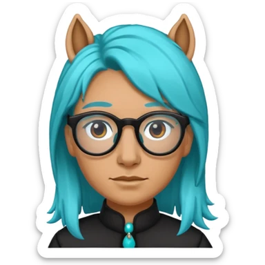 black horse head with turquoise hair and glasses sticker