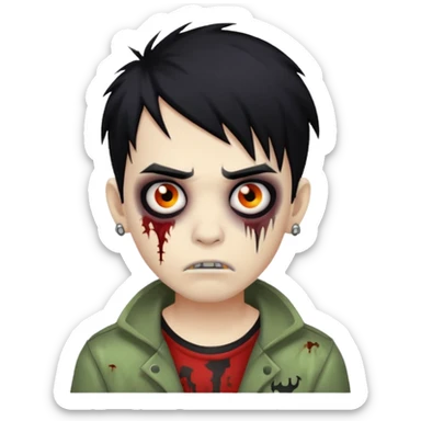 boy zombie with black hair emo and piercing on eyebrow  sticker