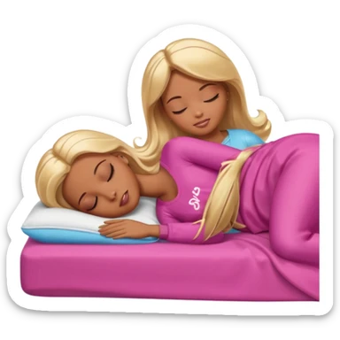 Brown skin blonde hair Barbie laying on side sleeping in bed with eyes closed sticker