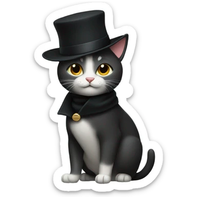 Cat wearing hat and black coat sticker
