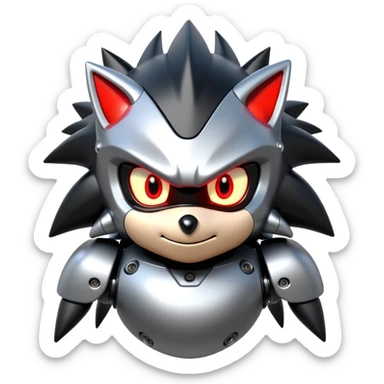 Robotic black Shadow the Hedgehog with metallic body, glowing red eyes, and mechanical quills sticker