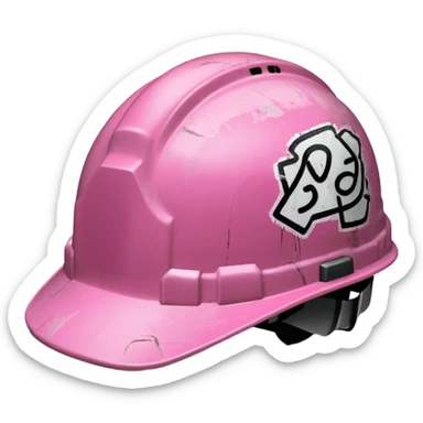 pink hard hat with graffity "PLAVLEYS" sticker