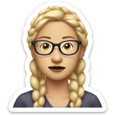 woman face in transparent glasses, blonde hair, braid, angry sticker