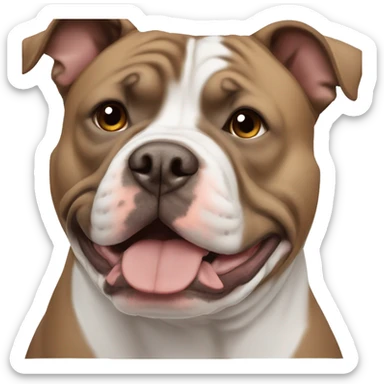 Female american bully with brown coat with a vertical white  sticker