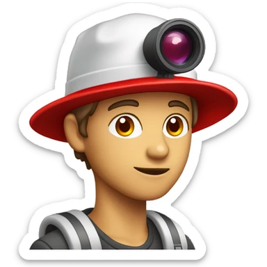 JEUNE HOMME METISSE AVEC UN BONNET ROUGE ET UN CAMÉSCOPE VHS  sticker