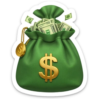 money bag emoji with no sign or face, with money poking out of it  sticker