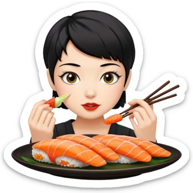 girl pixiecut Hair black eating sushi sticker